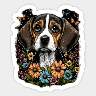 Beagle and Butterflies Sticker